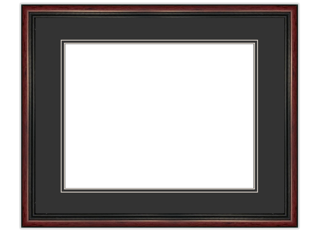 Sophisticated mahogany and black diploma frame with a black and red double mat, ideal for graduation gifts or elegant home and office display of certificates and achievements.