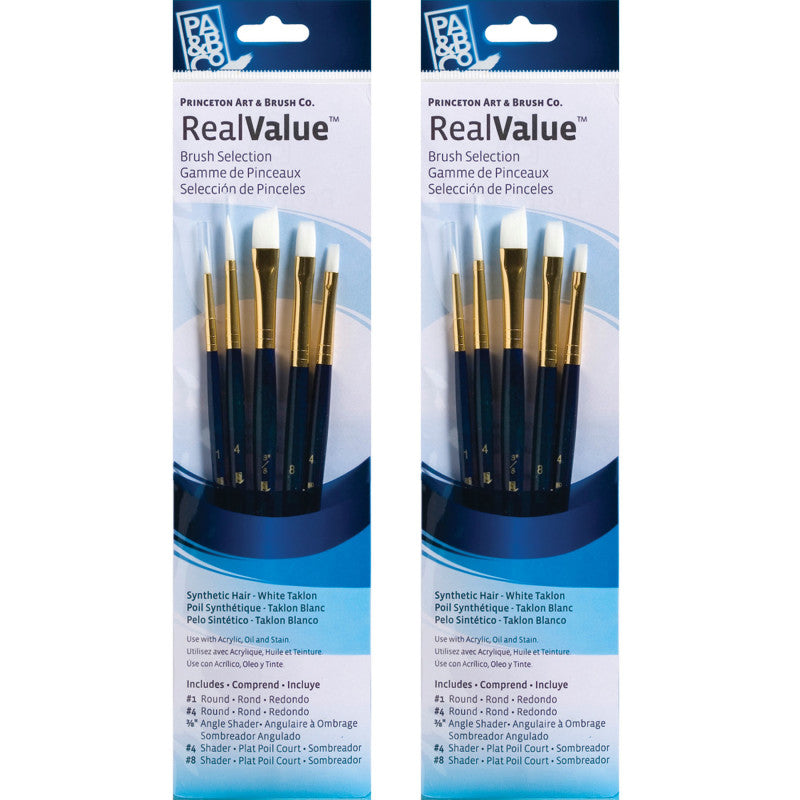 RealValue Brush Set, White Taklon Bristles, Short Handle Mixed Media Paintbrush, Dark Blue, 5 Per Set, 2 Sets