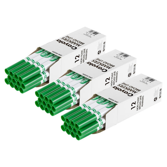 Bulk Markers, Conical Tip, Green, 12 Per Pack, 3 Packs