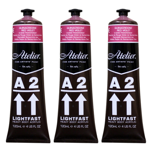 A2 Heavy Body Lightfast Artist Acrylic, 4 oz., Quinacridone Red Violet Hue, Pack of 3
