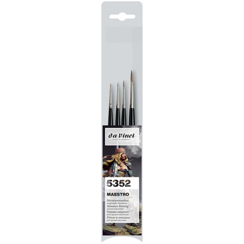 MAESTRO Miniature Brushes, Natural Kolinsky Red Sable, Acrylic, Needle Tip, Assorted, 4 Brush Set