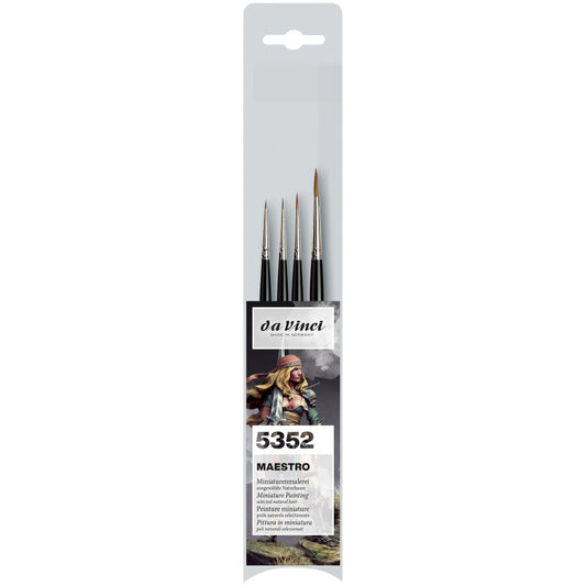 MAESTRO Miniature Brushes, Natural Kolinsky Red Sable, Acrylic, Needle Tip, Assorted, 4 Brush Set