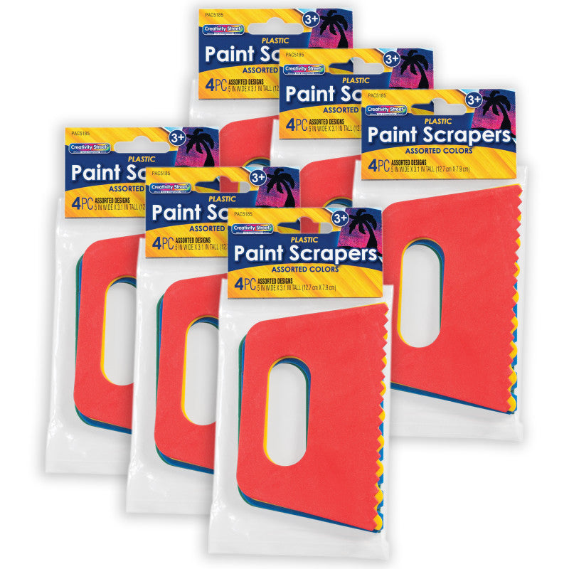 Paint Scrapers, Assorted 4 Patterns, 5" Wide, 4 Per Pack, 6 Packs