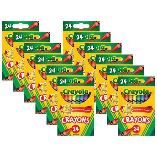 Crayons, Regular Size, 24 Colors Per Box, 12 Boxes