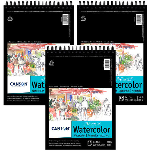 Artist Series Montval Watercolor Pad, Top Wire Binding, 12 Sheet, 9x12 inch, Pack of 3