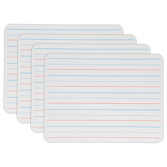 Two-Sided Dry Erase Board, Plain/Red & Blue Ruled, 9" x 12", Pack of 4