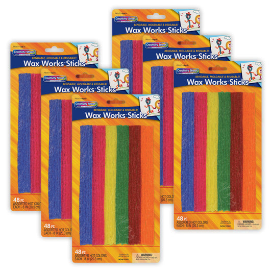 Wax Works® Sticks, Assorted Hot Colors, 8", 48 Per Pack, 6 Packs