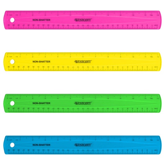 12" Shatterproof Ruler with Anti-Microbial, Assorted Translucent Colors (No Color Choice)