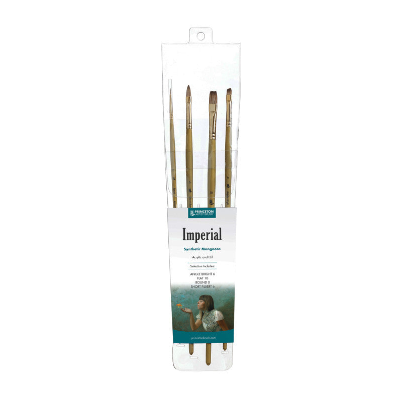 Imperial Brush Set, Synthetic Bristles, Long Handle Acrylic & Oil Paintbrush, Gold, 4 Pieces