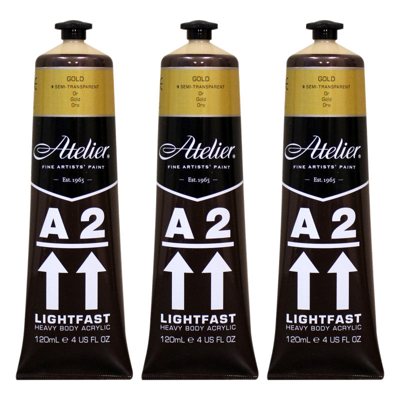 A2 Heavy Body Lightfast Artist Acrylic, 4 oz., Gold, Pack of 3