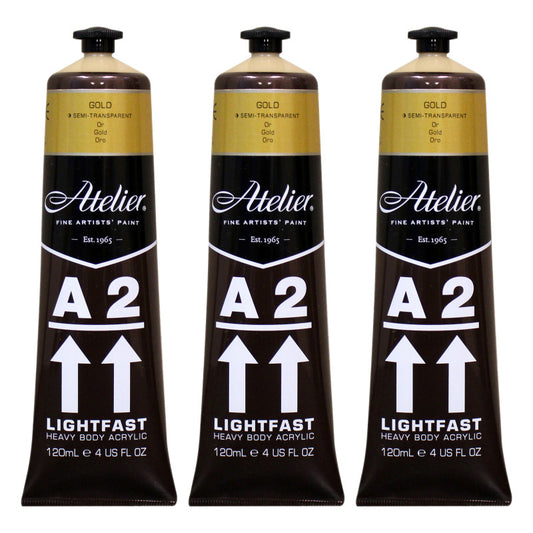 A2 Heavy Body Lightfast Artist Acrylic, 4 oz., Gold, Pack of 3