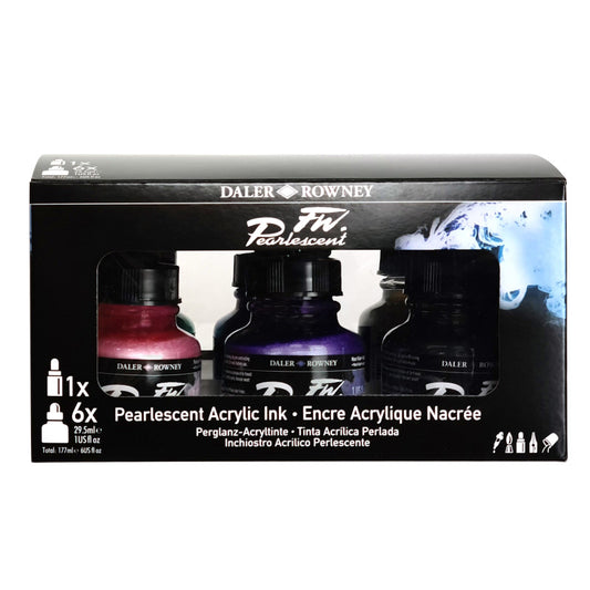 FW Acrylic Ink Pearlescent Set with Empty Marker, Assorted Colors, 29.5ml, 6 Pieces