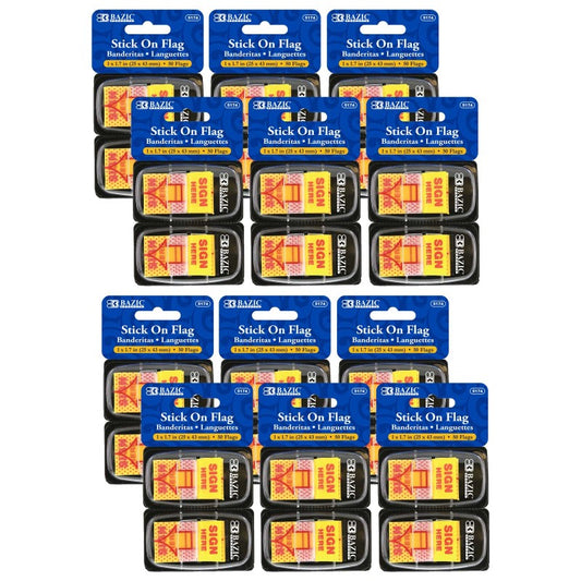 Yellow Color Printed Sign Here Flags with Dispenser, 50 Per Pack, 12 Packs