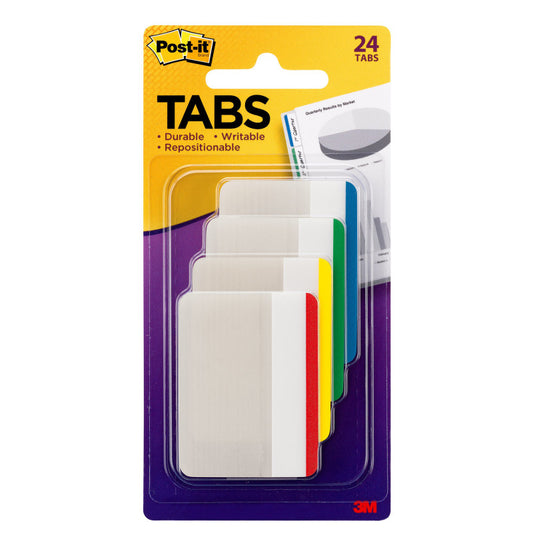 Post-it® Tabs, Assorted Primary Colors, Pack of 24