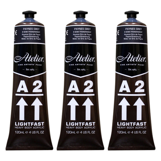 A2 Heavy Body Lightfast Artist Acrylic, 4 oz., Paynes Grey Hue, Pack of 3
