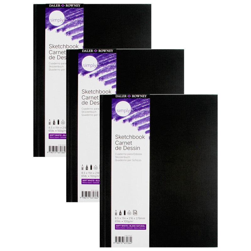 Simply... Sketchbook, Soft White, 110 Sheet, 8.5x11 inch, Pack of 3