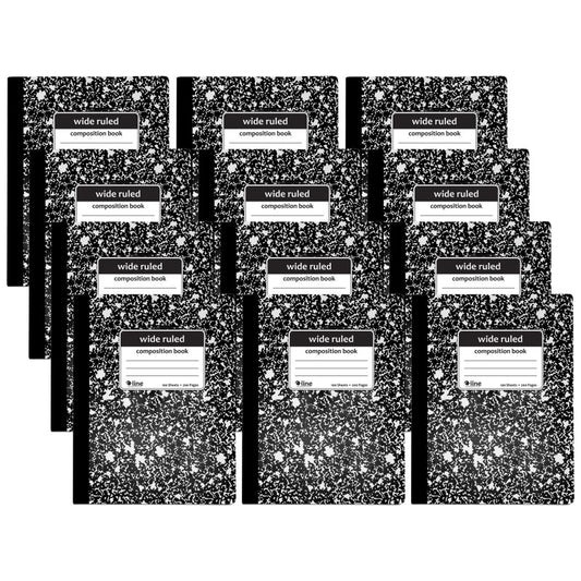 Composition Notebook, 100 Page, Wide Ruled, Black Marble, Pack of 12
