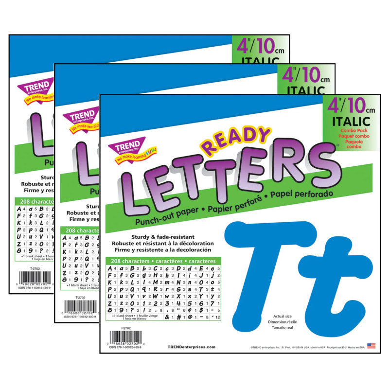 Blue 4" Italic Combo Ready Letters®, 193 Per Pack, 3 Packs