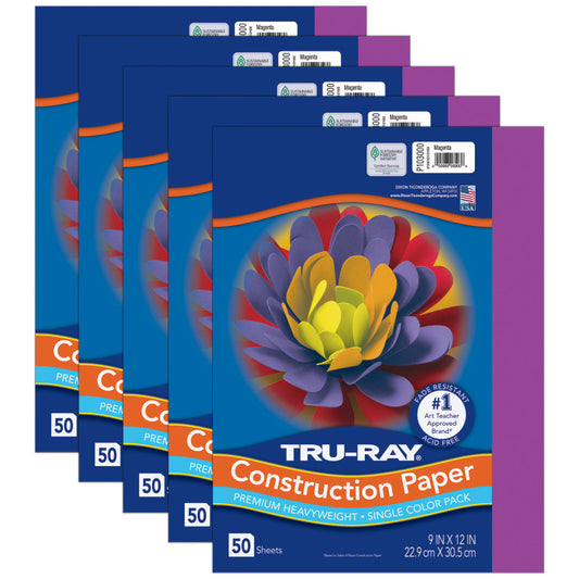 Construction Paper, Heavyweight, Magenta, 9" x 12", 50 Sheets Per Pack, 5 Packs