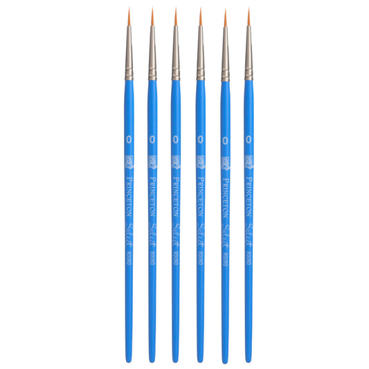 Select Artiste Round Brush, Synthetic Bristles, Short Handle Mixed Media Paintbrush, Jewel Blue, Size 0, Pack of 6