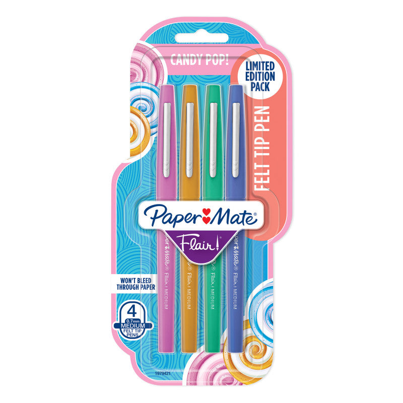 Flair Felt Tip Pens, Medium Point, Candy Pop Pack, 4 Count