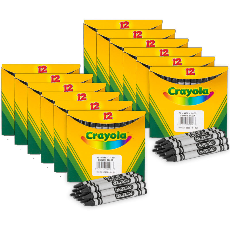 Bulk Crayons, Regular Size, Black, 12 Per Box, 12 Boxes