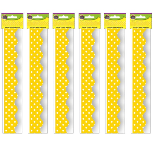 Yellow Mini Polka Dots Border Trim, 35 Feet Per Pack, 6 Packs