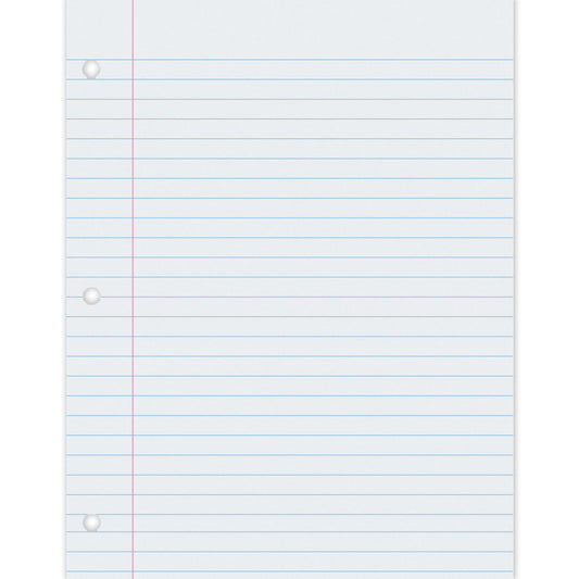 Composition Paper, White, 3-Hole Punched, Red Margin, 0.375" Ruled, 8-1/2" x 11", 500 Sheets Per Pack, 2 Packs