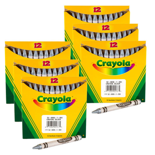 Bulk Crayons, Regular Size, Silver, 12 Per Pack, 6 Packs