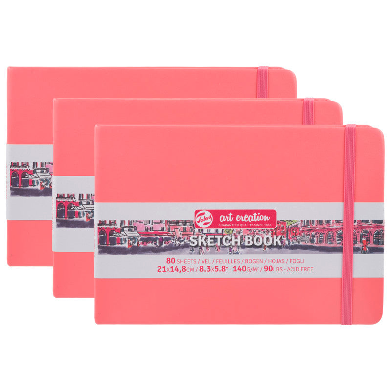 Sketchbook, 80 Sheets, 90lbs, Coral Red Cover, 8.3" x 5.8" (A5), Pack of 3