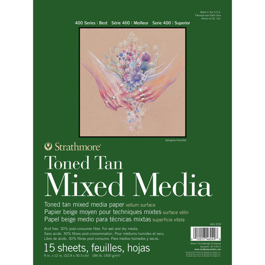 400 Series Mixed Media Pad, Toned Tan, Glue Binding, 15 Sheet, 9x12 inch, 1 Count
