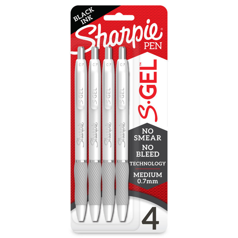 S-Gel, Gel Pens, Medium Point (0.7mm), Pearl White Body, Black Gel Ink Pens, 4 Count