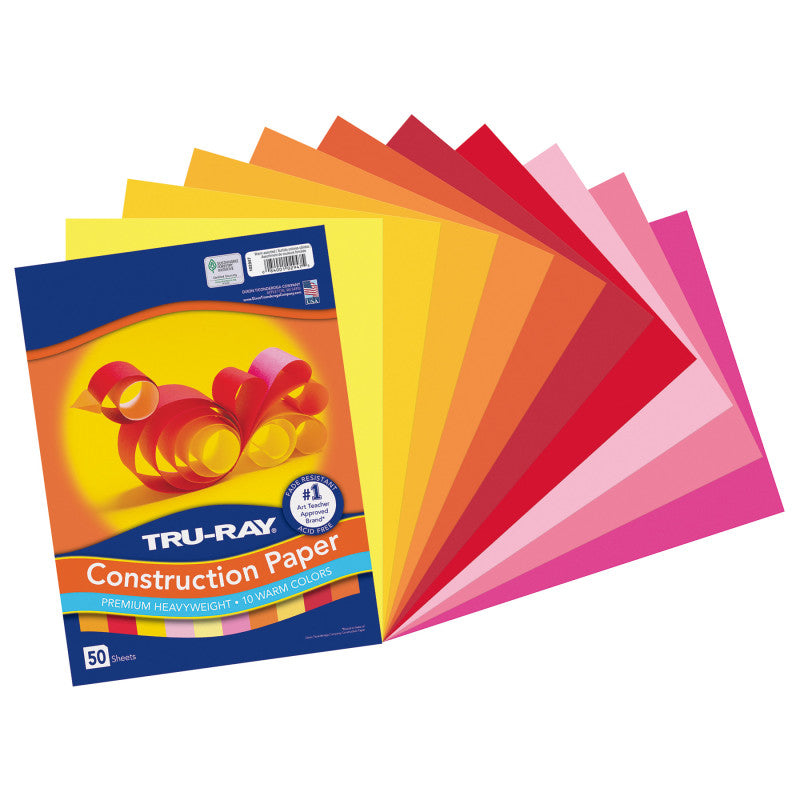 Construction Paper, Heavyweight, Warm Assorted, 9" x 12", 50 Sheets