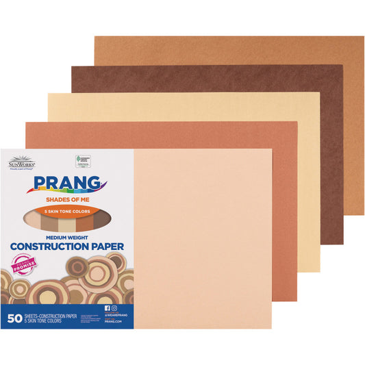 Shades of Me Construction Paper, Medium Weight, 5 Assorted Skin Tone Colors, 12" x 18", 50 Sheets