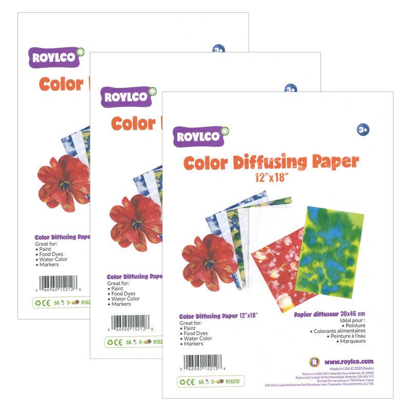 Color Diffusing Paper, 12" x 18", 50 Sheets Per Pack, 3 Packs