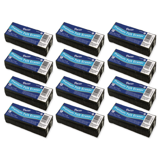 Chalk & Whiteboard Eraser, Premium, 6 Black & White Felt Strips, Double-Stitched, Reinforced Backing, 5", Pack of 12