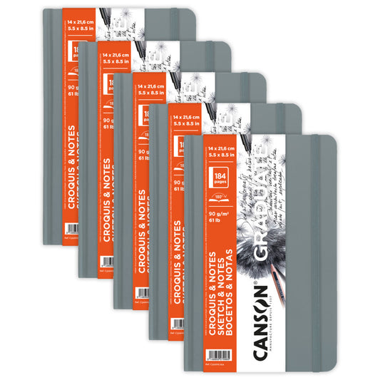 Graduate Sketch & Notes Art Book, Light Gray, Hard Cover Binding, 92 Sheet, 5.5x8.5 inch, Pack of 5