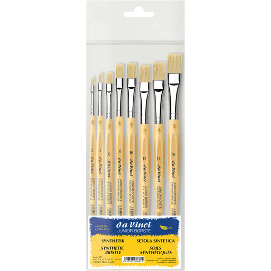 JUNIOR BORSTE Synthetic Student Brush, Synthetic, All Paint Types, Flat, Series 329, Assorted Sizes, 8 Brush Set