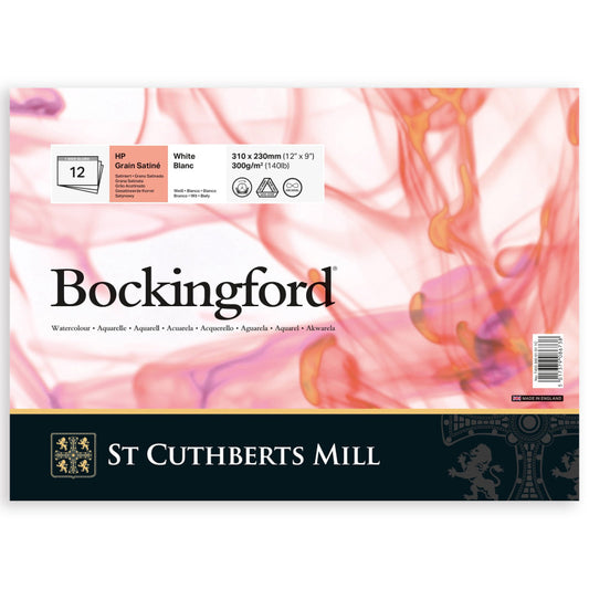 Bockingford Watercolor Pad, Hot Pressed, White, Glue Binding, 140lb/300gsm, 12 Sheet, 9x12 inch, 1 Count