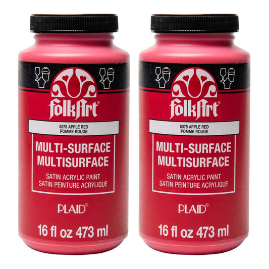 Acrylic Paint Multi-Surface Satin, 16oz., Apple Red, Pack of 2