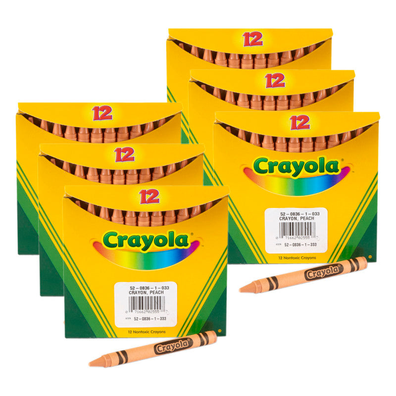 Bulk Crayons, Regular Size, Peach, 12 Per Pack, 6 Packs