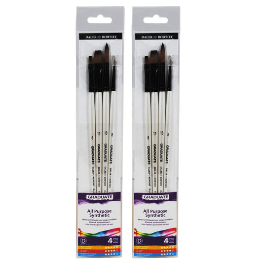 Graduate All Purpose Brush Set, Synthetic, 4 Pieces Per Set, 2 Sets