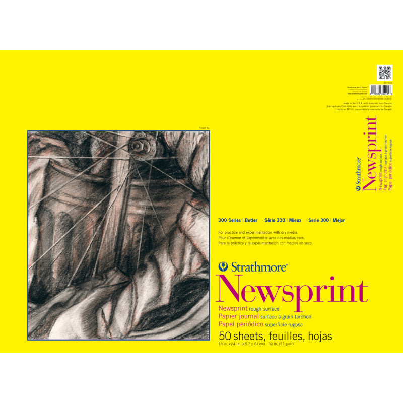 300 Series Newsprint Paper Pad, Rough Finish, Tape Binding, 50 Sheet, 18x24 inch, 1 Count