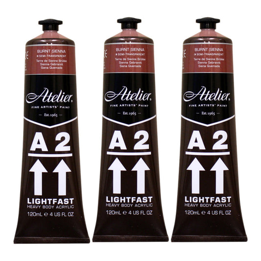 A2 Heavy Body Lightfast Artist Acrylic, 4 oz., Burnt Sienna, Pack of 3