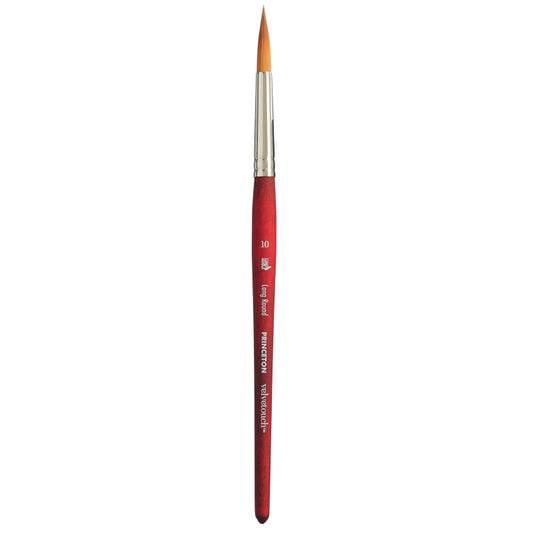 Velvetouch Long Round Brush, Synthetic Bristles, Short Handle Mixed Media Paintbrush, Scarlet, Size 10, 1 Count