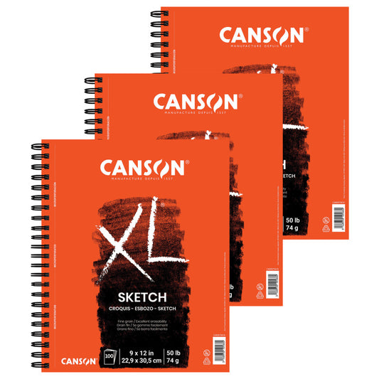 XL Series Sketch Pad, Side Wire Binding, 100 Sheet, 9x12 inch, Pack of 3