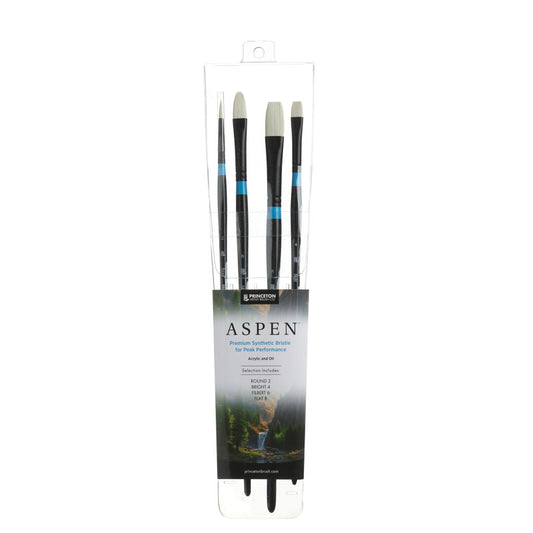 Aspen Brush Set, Synthetic Bristles, Long Handle Acrylic & Oil Paintbrush, Black, 4 Pieces