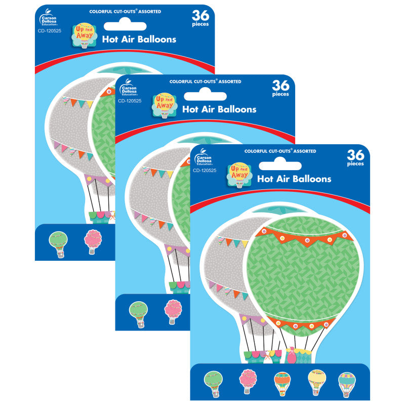 Up and Away Hot Air Balloons Cut-Outs, 36 Per Pack, 3 Packs