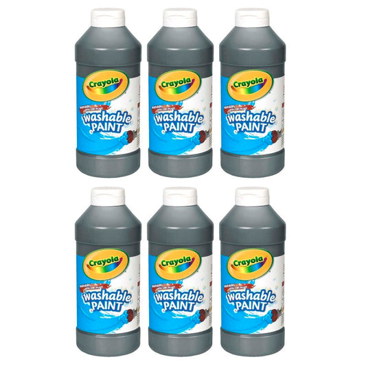 Washable Paint, Black, 16 oz. Bottles, Pack of 6