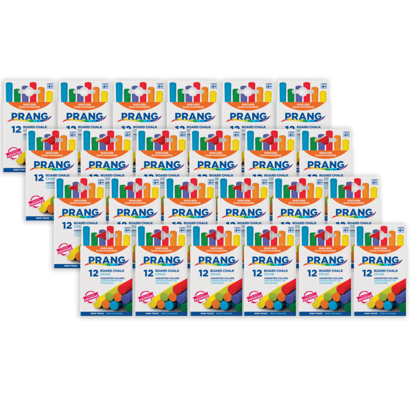 Hygieia® Dustless Board Chalk, 3-1/4" x 3/8", Assorted, 12 Per Box, 24 Boxes